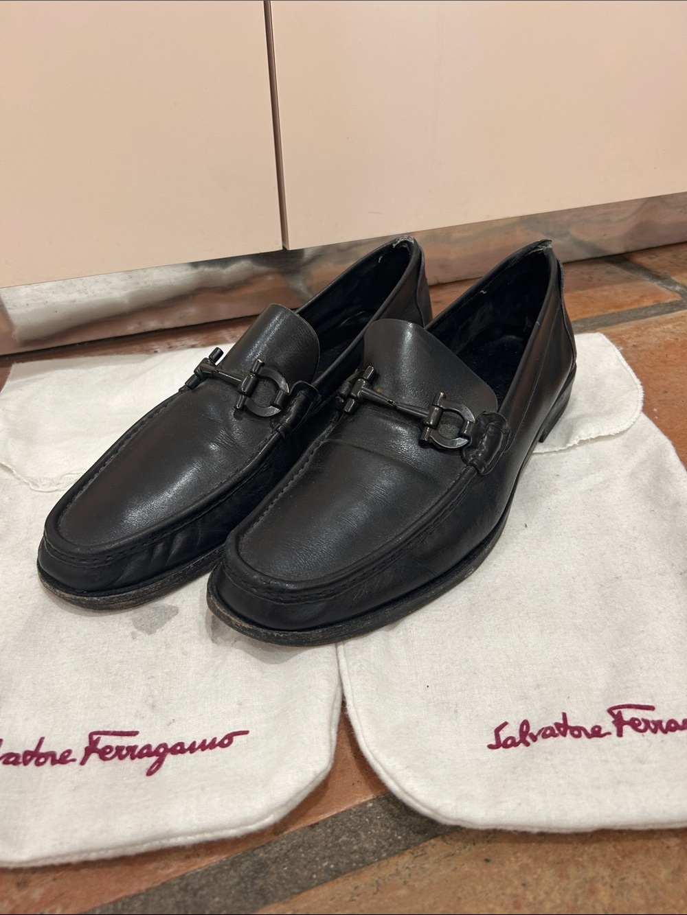 Vintage Salvatore Ferragamo Black Leather Bit Loafers - Men's